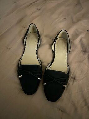 Classic Black Women's D'Orsay Flats - Elegant Bow Detail
